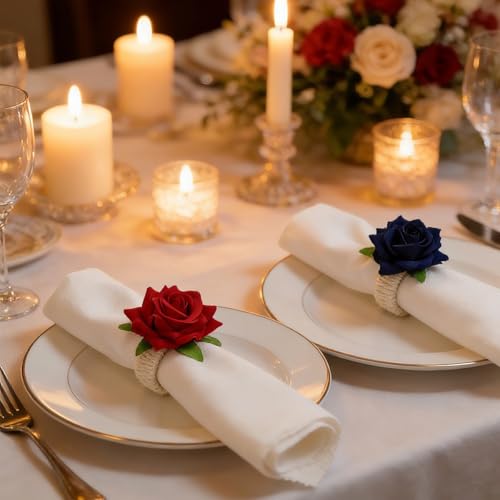 48Pcs Red Rose Napkin Rings Set of 48 for Wedding Christmas – LXKBD