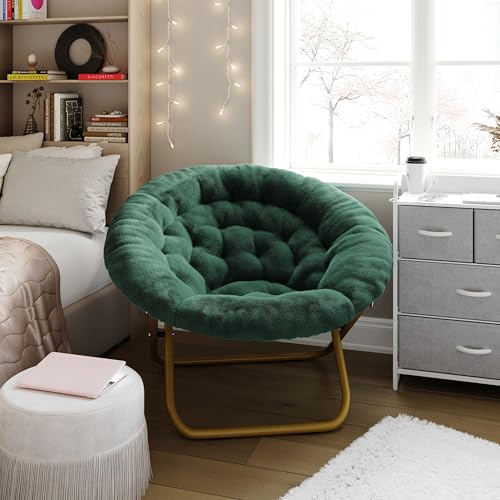 Oversized Foldable Saucer Chair, Plush Faux Fur Moon Chair for Small Spaces
