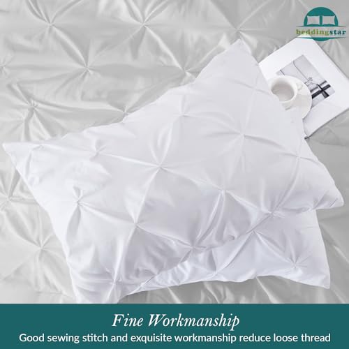 King Pinch Pleated Pillow Shams Set of 2 - 100% Egyptian Cotton, White