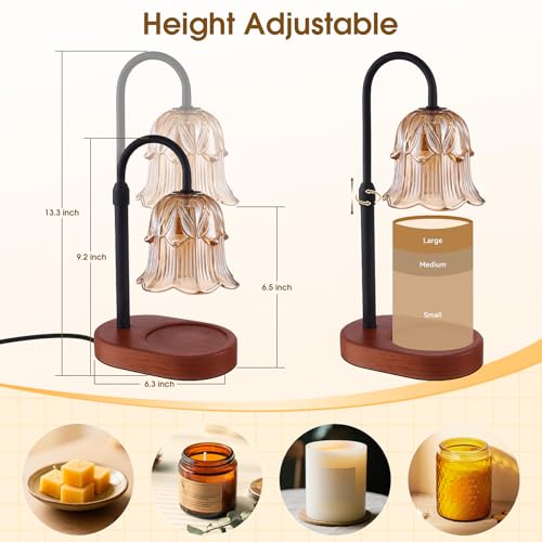 Electric Candle Warmer Lamp with Timer - Amber Tulip Glass Wax Melter