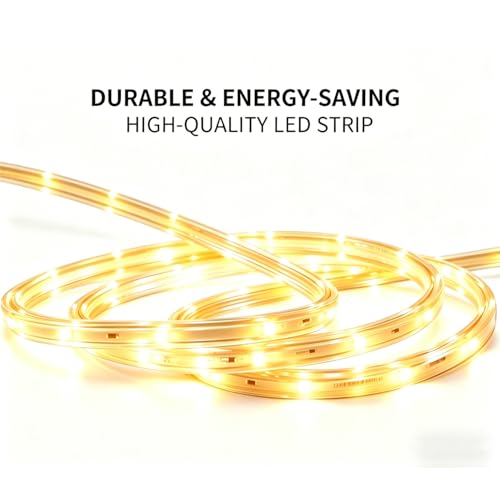 16.4ft Warm White LED Strip Light, Waterproof Indoor & Outdoor Rope Lighting