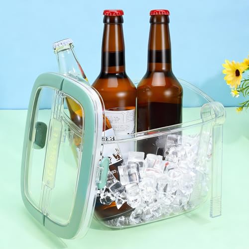 5L Clear Refrigerator Ice Cube Storage Bin with Lid & Tongs - Portable Plastic Ice Bucket for Freezer, Party & Camping