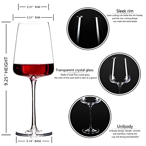 Hand Blown Crystal Wine Glasses Set - 19 oz Long Stem Tulip Wine Glass, 4 Pack