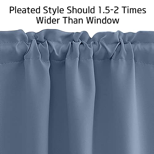 Thermal Insulated Stone Blue Short Valances for Windows - 42" Wide, 18" Long, 2 Panels