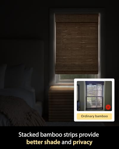 Cordless Bamboo Roman Shades 34.5x64 in | Eco-Friendly Light Blocking Blinds