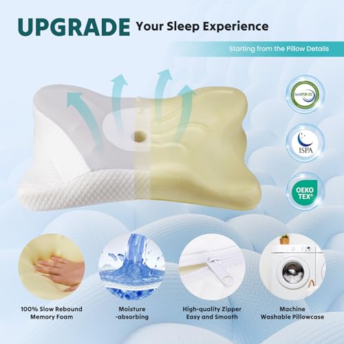 Cervical Pillow for Neck Pain Relief | Cooling Memory Foam, Ergonomic Design, Queen Size, Grey