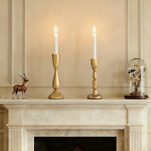 Novyxis Antique Brass Taper Candle Holders Set of 2 Vintage Iron Candlestick Gilt