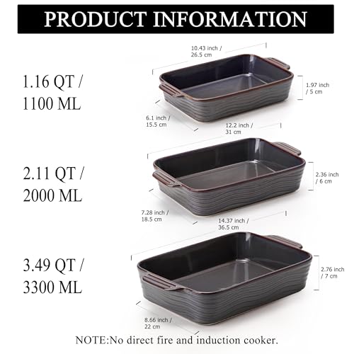 Kiln-Transformed Purple Ceramic Baking Dish Set of 3 for Oven & Serving