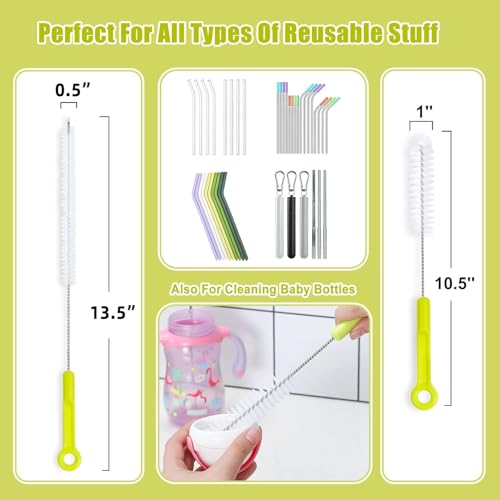 Long Handle Bottle Cleaning Brush Set - 5-Piece Water Bottle & Straw Cleaner