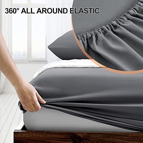 FreshCulture Queen Fitted Sheet - Deep Pocket Brushed Microfiber, Dark Grey