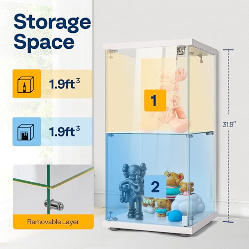 2-Tier Glass Display Cabinet with Lock for Collectibles, 32-Inch Tall