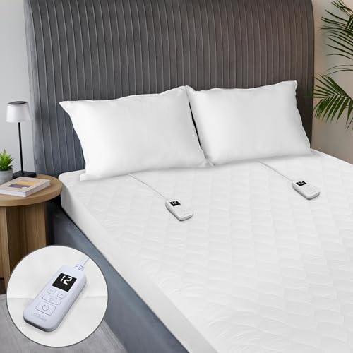 Electric Heated Mattress Pad - Water Resistant, Queen Size, 12 Heat Settings