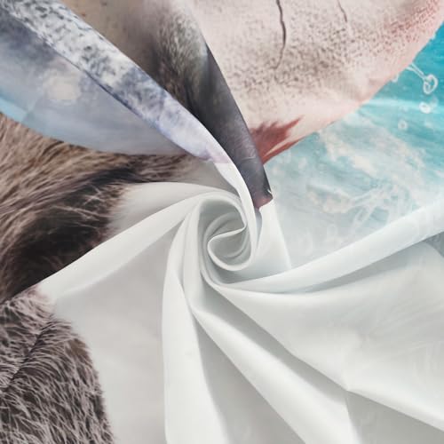 Funny Raccoon Riding Shark Waterproof Fabric Shower Curtain - 69x70"