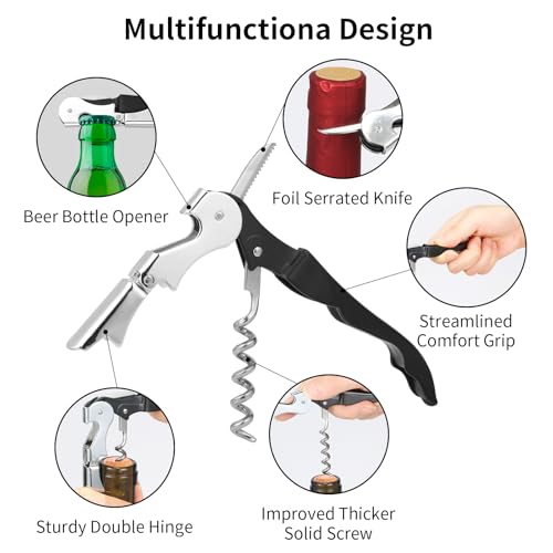 Black 2 PCS Waiter Corkscrew Wine Opener Heavy Duty Bottle Openers