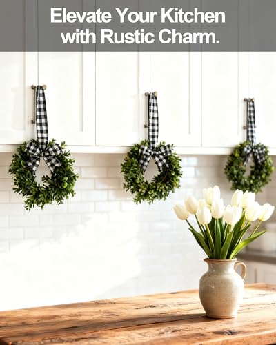 Green Mini Artificial Boxwood Wreaths Set of 6, 9-Inch Farmhouse Decor