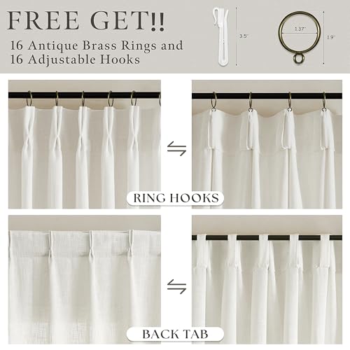 90-Inch Pinch Pleat Linen Blend Curtains - Light Filtering 2 Panels