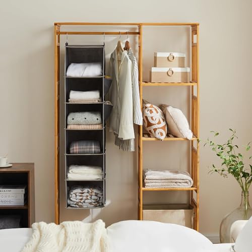 YOUDENOVA Hanging Closet Organizer 6-Shelf Grey with Side Pockets