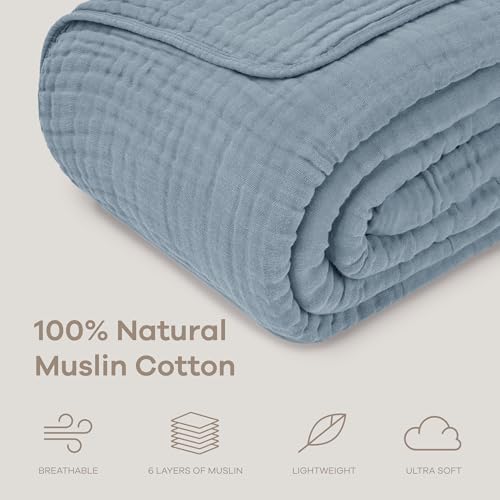 Comfy Cubs 6-Layer Muslin Cotton King Blanket, Pacific Blue (108x90")