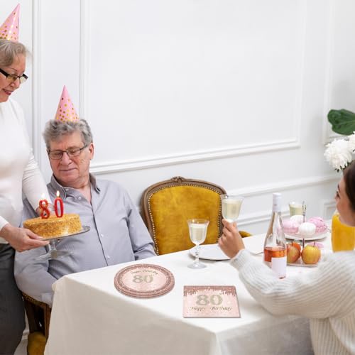 80th Birthday Decorations Rose Gold Party Supplies - 20 Plates & Napkins - Girl Women