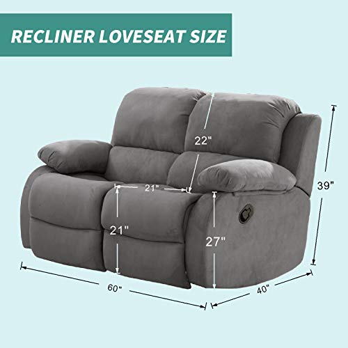 Stretch Loveseat Recliner Slipcover - 6 Piece Jacquard Cover, Light Gray