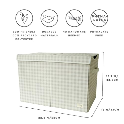 Extra Large Recycled Fabric Toy Chest with Lid, Collapsible Storage Bin
