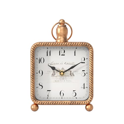 Vintage Gold Table Clock, French Rustic Mantel Clock for Shelf or Desk