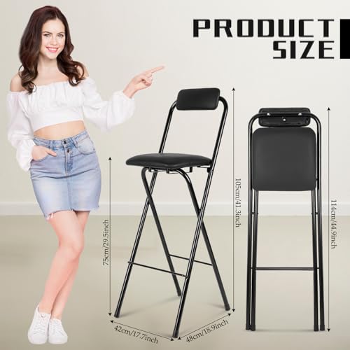 Folding Bar Stool with Backrest, 29.5-Inch Tall Counter Height Chair