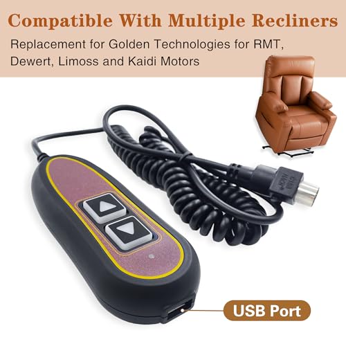 2-Button 5-Pin Lift Chair Remote Control with USB Port and Backlight