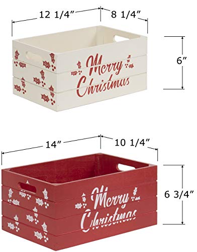Red Co. Red & White Decorative Nesting Wooden Christmas Crate Set (2)