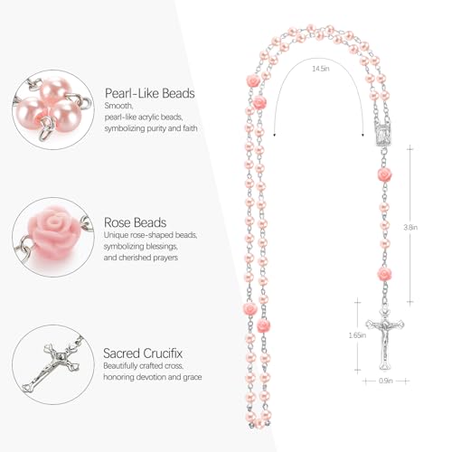 Baby Girl Baptism Gift Set - Pink Rosary with Silver Keepsake Box