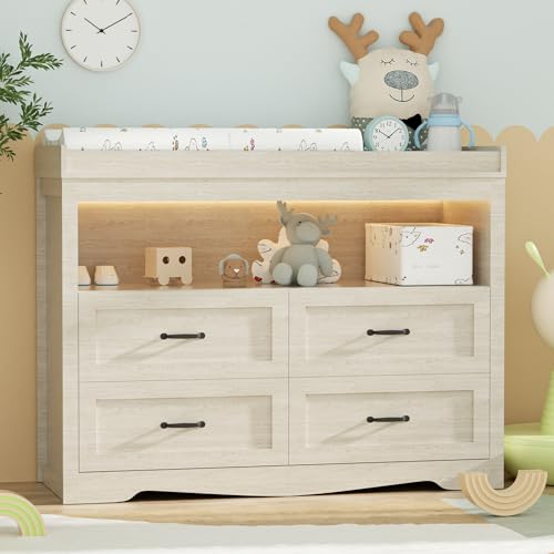 Baby Changing Table with LED Light and Detachable Nursery Dresser