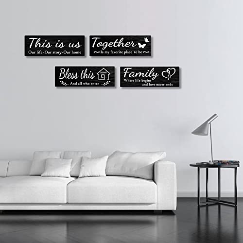 4-Piece Rustic Wooden Wall Decor Signs with Family Quotes for Home Living Room