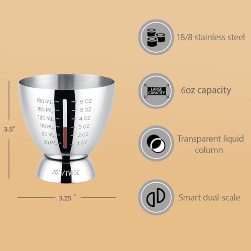 Sipoyen Silver Stainless Steel Cocktail Jigger with OZ & ML Markings, 1-6oz