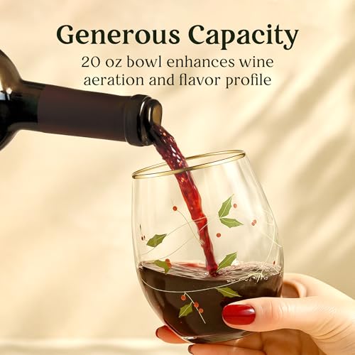 Gold Rim Stemless Wine Glasses Set of 4 20oz Borosilicate Handcrafted Italian Drinkware
