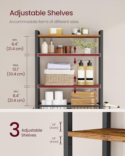 Over-the-Toilet Bathroom Storage Rack with Adjustable Shelves and Basket