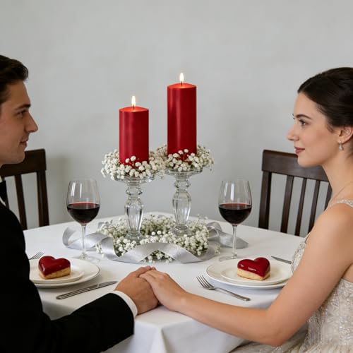 Benjaer 2 Pack Red Unscented Pillar Candles 3x6 in — 70 Hour, Dripless & Smokeless for Holidays & Weddings