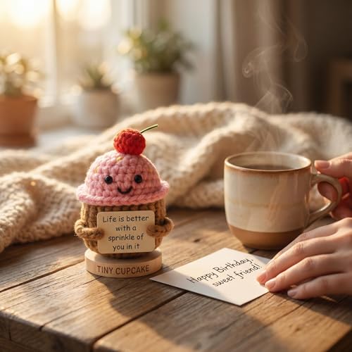 Handmade Crochet Cupcake Emotional Support Gift with 30 Affirmation Cards