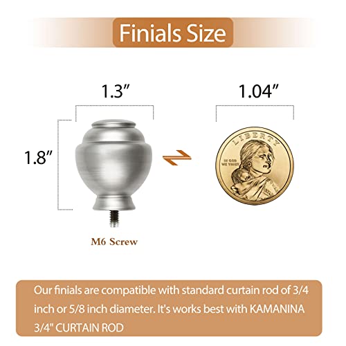 Silver Round Curtain Rod Finials, Set of 2 for 5/8 or 3/4 Inch Rods