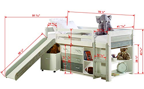 Donco Kids Twin Low Loft Bed with Slide & Storage - Grey/White