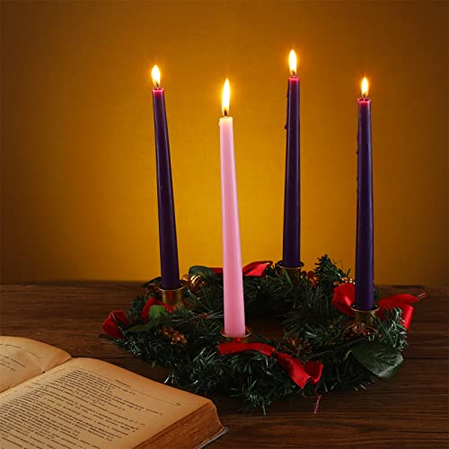 Dingion 12 Inch Christmas Advent Wreath with 4 Tapers - Red Series Holiday Decor