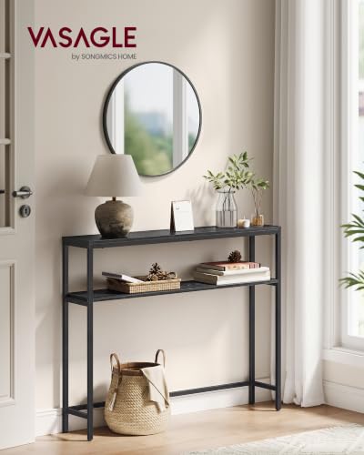 2-Tier Narrow Console Table, Modern Sofa Table with Storage Shelves