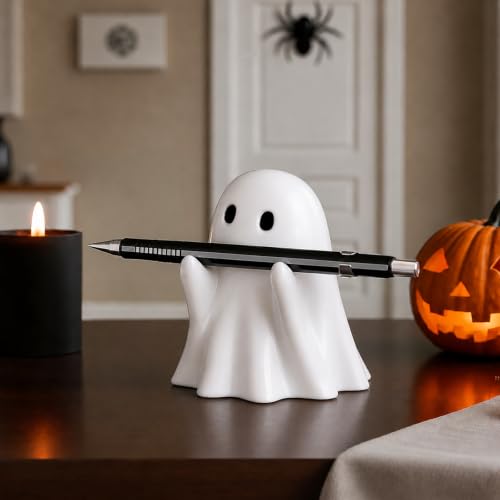 OFDNE Halloween Ghost Pen Holder Figurine – Resin Cute Decor for Spooky Home & Office