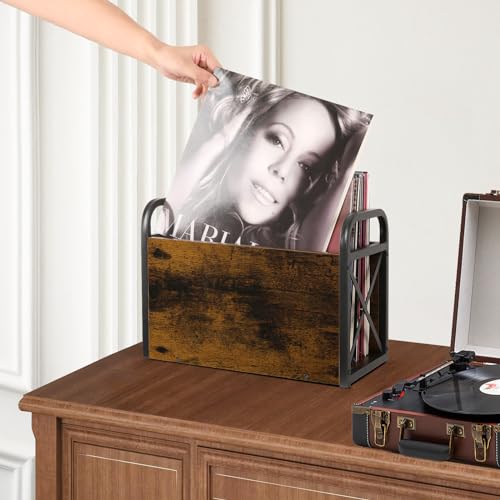 Rustic Metal and Wood Magazine Holder Floor Rack for Books and Newspapers