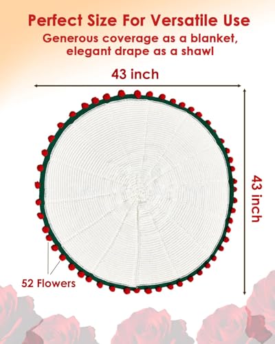 Red 43'' Crochet Flower Blanket - Handmade Rose Bouquet Throw Gift for Women