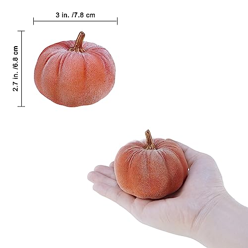 12 Pcs Small Velvet Pumpkins Set - 3-Inch Fabric Autumn Fall Decor