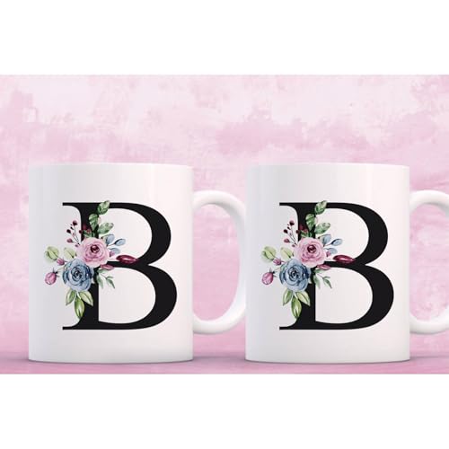 Personalized B Monogram Coffee Mug - 11 oz Ceramic Gift for Women, Bride, Bridesmaid, Her B
