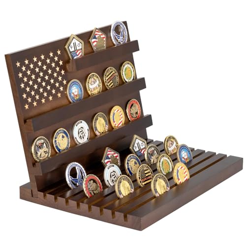 Solid Wood Challenge Coin Display Stand - Large Tabletop Coin Holder