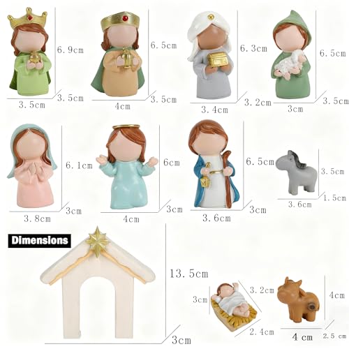 12-Piece Mini Nativity Scene Set - Faceless Resin Christmas Figurines
