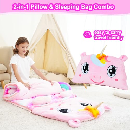 Kids Plush Nap Mat with Pillow - 3-in-1 Sleeping Bag for Preschool & Travel