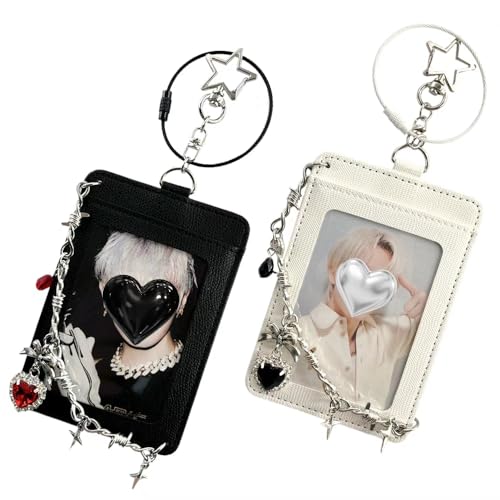 Punk Style Photocard Holder Keychain with Charms, 2-Piece Set